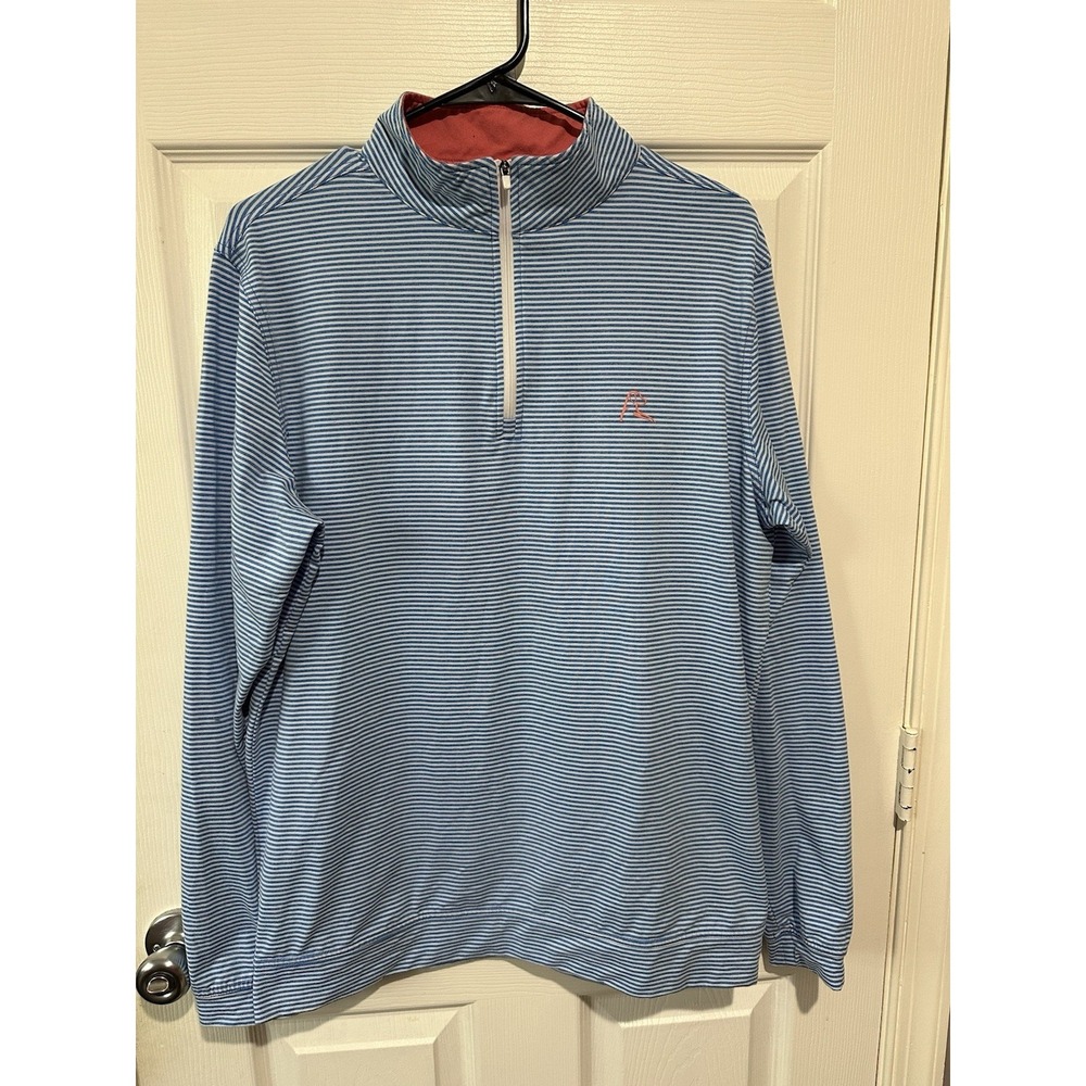 Rhoback Golf 1/4 Quarter Zip Blue And White Stripped Mens Medium